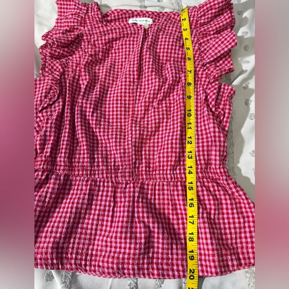 Free Assembly XS Pink&Red Gingham Ruffle Peplum Top - Picture 8 of 9